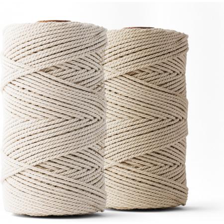 Ledent macramé touw, dubbel getwist, set van 2 (3mm, 2 x 120M, ecru & zand) - 100% geregenereerd katoengaren - Macramé touw in verschillende kleuren om mee te knutselen.