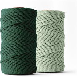 Ledent macramé touw, dubbel getwist, set van 2 (3mm, 2 x 120M, eucalyptus & donkergroen) - 100% geregenereerd katoengaren - Macramé touw in verschillende kleuren om mee te knutselen.