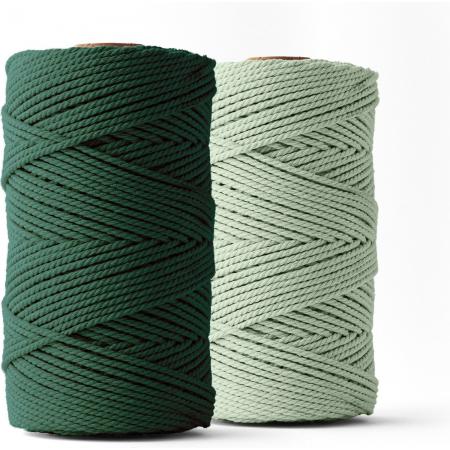 Ledent macramé touw, dubbel getwist, set van 2 (3mm, 2 x 120M, eucalyptus & donkergroen) - 100% geregenereerd katoengaren - Macramé touw in verschillende kleuren om mee te knutselen.