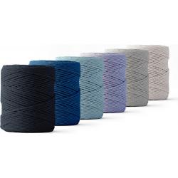 Ledent macramé touw, dubbel getwist (1mm, 6 x 65M) - 100% geregenereerd katoengaren - Macramé touw in blauw- en grijstinten, set van zes om mee te knutselen.