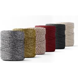 Ledent macramé touw, dubbel getwist (1mm, 6 x 65M) - 100% geregenereerd katoengaren - Macramé touw in feestelijke kleuren, set van zes om mee te knutselen.