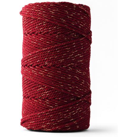 Ledent macramé touw, dubbel getwist (3mm, 120M) - 100% geregenereerd katoengaren - Macramé touw in het bordeaux met glittergoud om mee te knutselen.
