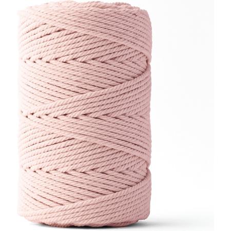 Ledent macramé touw, dubbel getwist (3mm, 120M) - 100% geregenereerd katoengaren - Macramé touw in het bubblegum om mee te knutselen.