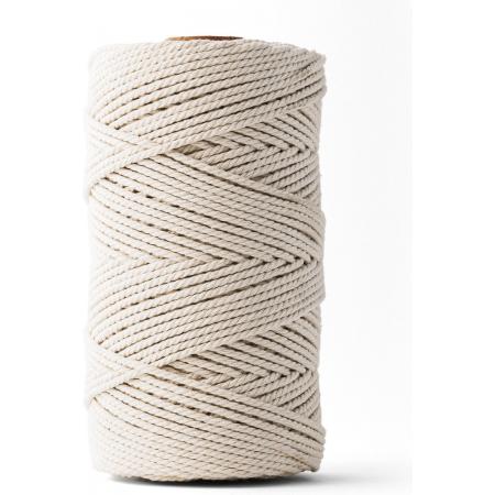 Ledent macramé touw, dubbel getwist (3mm, 120M) - 100% geregenereerd katoengaren - Macramé touw in natuur om mee te knutselen.