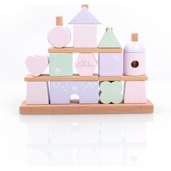 Liebelini - houten speelgoed - blokken huis - stapelblokken - roze paars