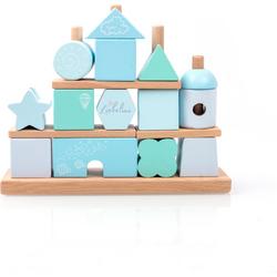 Liebelini - houten speelgoed - blokken toren - blauw groen - stapel blokken