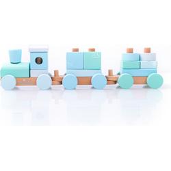 Liebelini - houten speelgoed - stapeltrein - stapelblokken - blauw - 40 cm