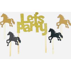 Lets Party Paard taart vlag - cocktail prikker - cupcake decoratie - prikkers met versiering - taartversiering