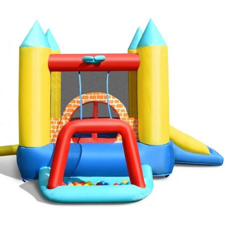 MEUBELEXPERT - 4 in 1 opblaasbare speeltuin voor 3 kinderen van 3-10 jaar met glijbaan 30 ballonnen 300x280x210CM
