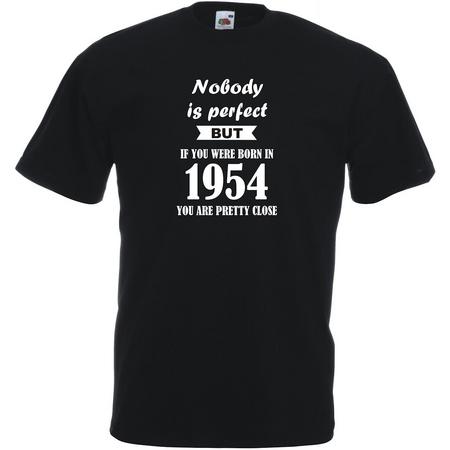 Mijncadeautje - Unisex T-shirt - Nobody is perfect - geboortejaar 1954 - zwart - maat M