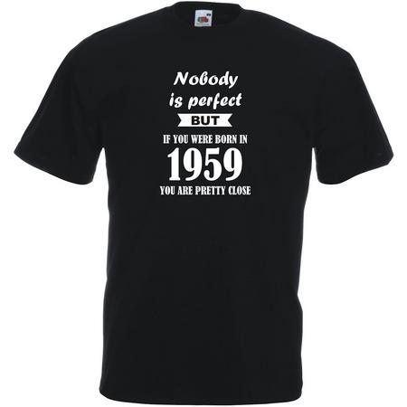 Mijncadeautje - Unisex T-shirt - Nobody is perfect - geboortejaar 1959 - zwart - maat XXL