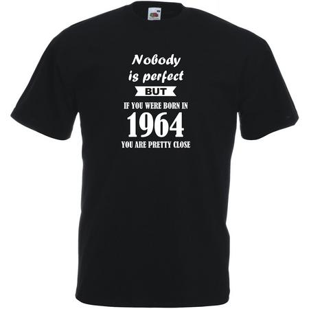 Mijncadeautje - Unisex T-shirt - Nobody is perfect - geboortejaar 1964 - zwart - maat L
