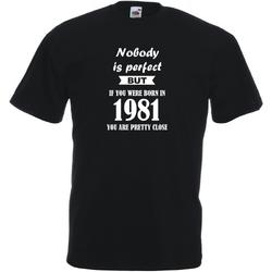 Mijncadeautje - Unisex T-shirt - Nobody is perfect - geboortejaar 1981 - zwart - maat XXL
