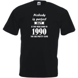 Mijncadeautje - Unisex T-shirt - Nobody is perfect - geboortejaar 1990 - zwart - maat M
