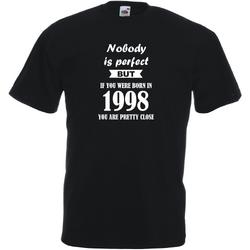 Mijncadeautje - Unisex T-shirt - Nobody is perfect - geboortejaar 1998 - zwart - maat L