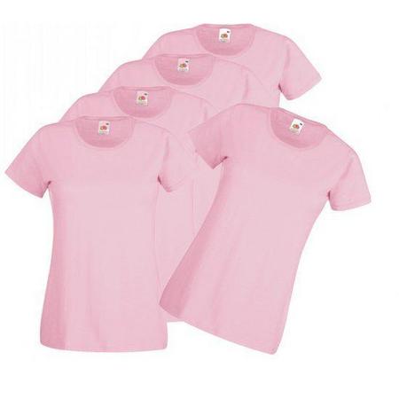 Mijncadeautje Fruit of the Loom Dames T-shirt roze maat M (onbedrukt - 5 stuks)