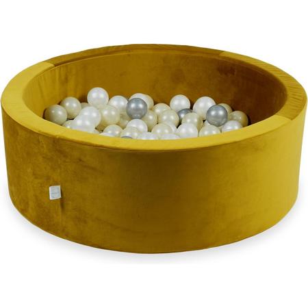 Ballenbak velvet ballenbad goud met 200 ballen (licht goud, pearl, zilver)