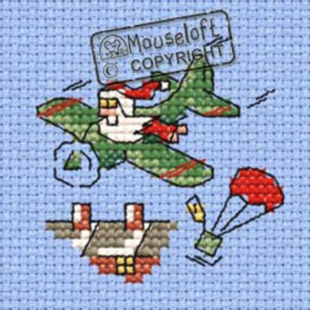 Mini Borduurpakketje Kerstman In Vliegtuig - Mouseloft