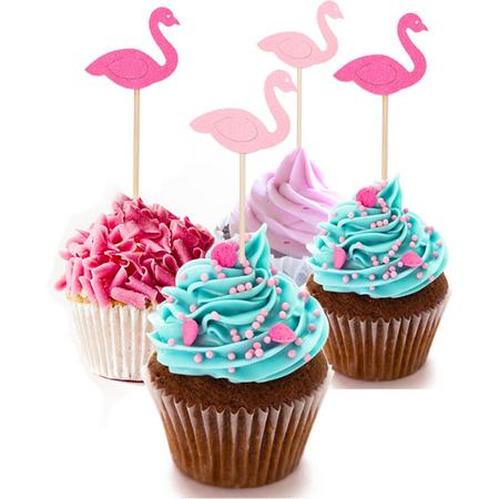 Flamingo cocktailprikkers - cupcake toppers - zomer feestje - traktatie - prikkers - 12 STUKS