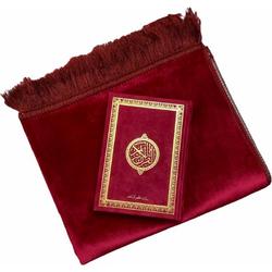 Fluwelen Gebedskleed Aardbei Rood met Suede Koran