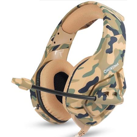 Gaming Headset- Headphone PC/ Playstation/ Xbox- Hoge kwaliteit met goede soundcontrol- LED verlichting- Onikuma- Camouflage/ Groen