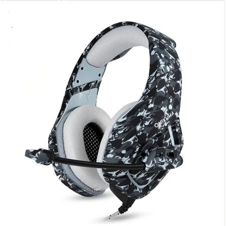 Gaming Headset- Headphone PC/ Playstation/ Xbox- Hoge kwaliteit met goede soundcontrol- LED verlichting- Onikuma- Grey/Camo