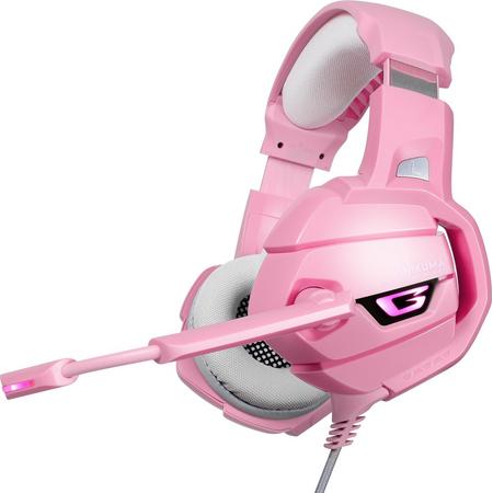 ONIKUMA K5 Over-ear Game Hoofdtelefoon Gaming Headset Koptelefoon Headband met Mic Stereo Bass LED licht voor PC Laptops PS4 Xbox One Nintendo Switch (Roze)