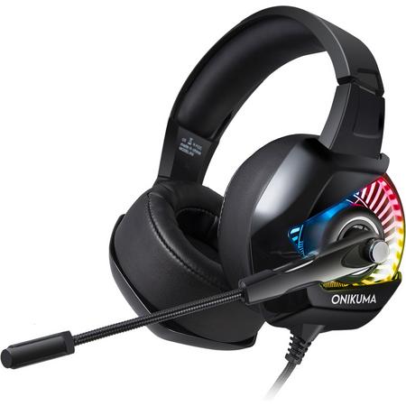 ONIKUMA K6 stereo gaming-headset voor PS4, pc, Xbox One-controller, ruisonderdrukking via oordopjes met microfoon, LED-lampje, basrand, zachte geheugen oorbeschermers voor laptop Mac Nintendo Switch - (Zwart)
