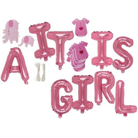 Folie ballonnen set IT IS A GIRL roze meisje decoratie babyshower geboorte dochter versiering