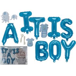 folie ballonnen set IT IS A BOY blauw jongen decoratie babyshower geboorte zoon