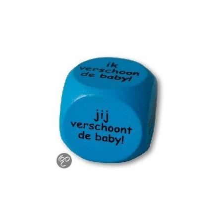 Dobbelsteen - Geboorte - Ik verschoon de baby - jij verschoont de baby (blauw)