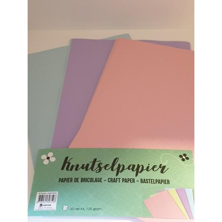 Knutselpapier A4 in 4 pastelkleuren - 60 vellen - 120 grams