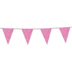 Glitter vlaggenlijn baby roze 6 meter.