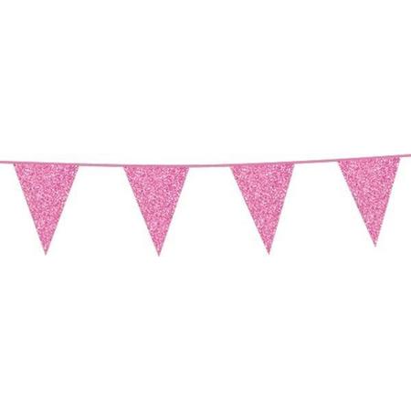 Glitter vlaggenlijn baby roze 6 meter.