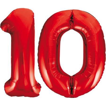 Rode folie cijfer 10 ballon inclusief helium gevuld