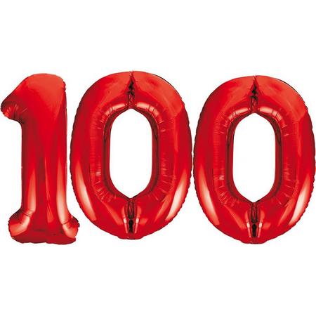 Rode folie cijfer 100 ballonnen inclusief helium gevuld