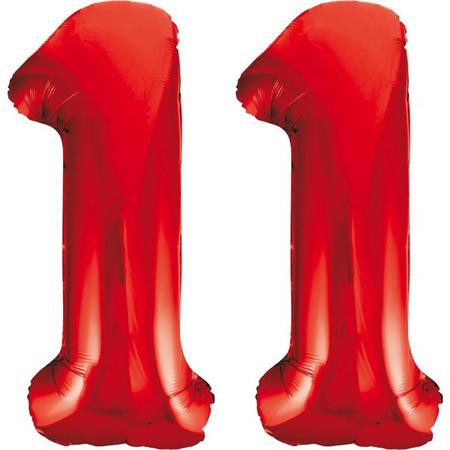 Rode folie cijfer 11 ballonnen inclusief helium gevuld
