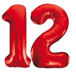 Rode folie cijfer 12 ballonnen inclusief helium gevuld