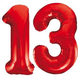 Rode folie cijfer 13 ballonnen inclusief helium gevuld