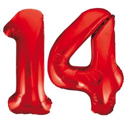 Rode folie cijfer 14 ballonnen inclusief helium gevuld