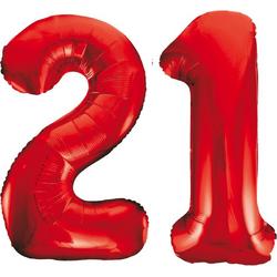Rode folie cijfer 21 ballonnen inclusief helium gevuld