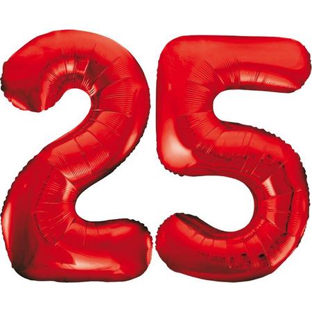 Rode folie cijfer 25 ballonnen inclusief helium gevuld
