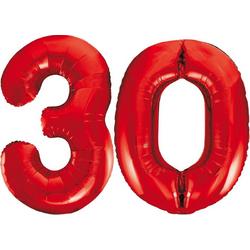 Rode folie cijfer 30 ballonnen inclusief helium gevuld
