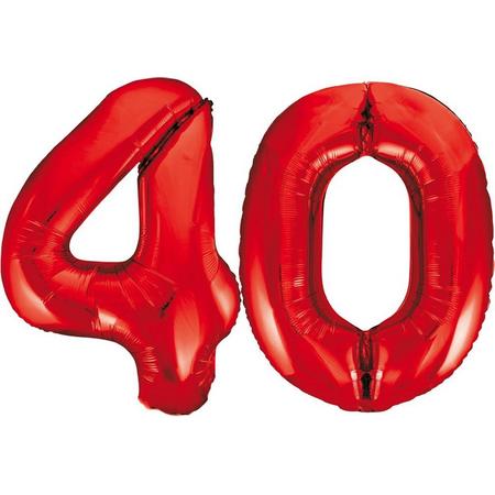 Rode folie cijfer 40 ballonnen inclusief helium gevuld