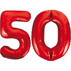 Rode folie cijfer 50 ballonnen inclusief helium gevuld