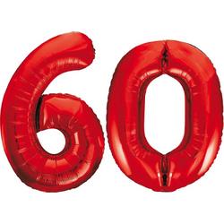 Rode folie cijfer 60 ballonnen inclusief helium gevuld
