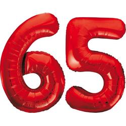 Rode folie cijfer 65 ballonnen inclusief helium gevuld