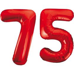 Rode folie cijfer 75 ballonnen inclusief helium gevuld