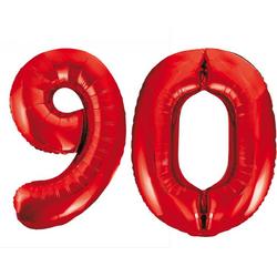 Rode folie cijfer 90 ballonnen inclusief helium gevuld