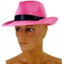 Gangster hoed luxe roze met een zwarte band geleverd in een universele volwassenen maat